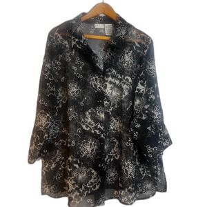 White Stag Dark‎ Floral Print Sheer Button Down Blouse Size 18/20W Boho